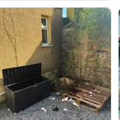 Overgrown garden area cleared back to the wall
